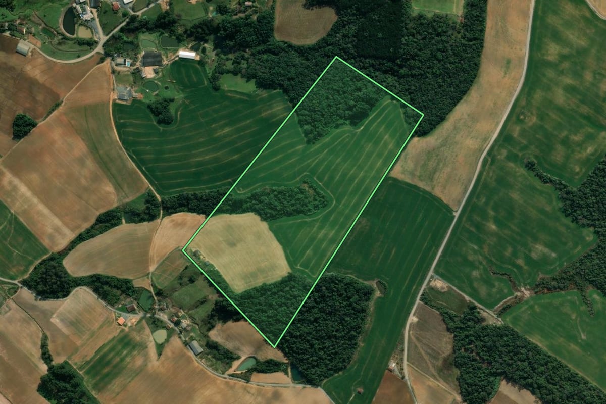 Imagem de satélite do imóvel rural em Ituporanga (SC), com o contorno declarado no CAR desenhado por cima.