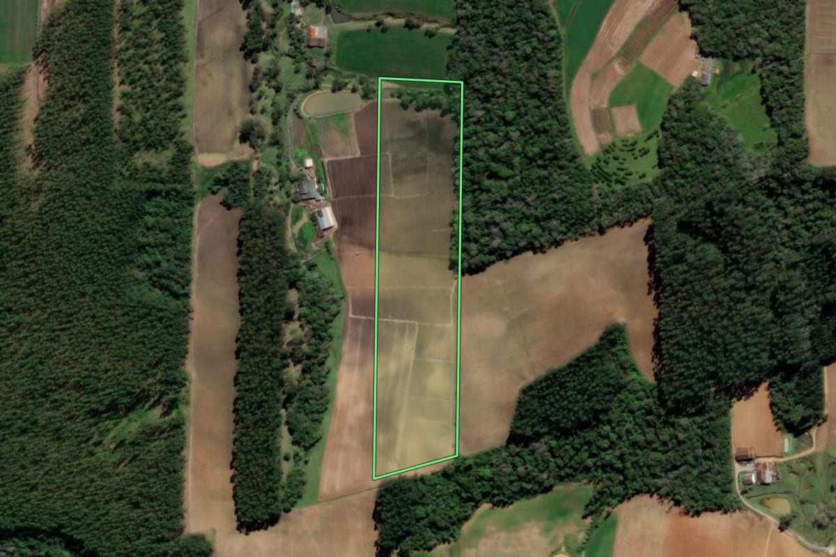 Imagem de satélite do imóvel rural em Ituporanga (SC), com o contorno declarado no CAR desenhado por cima.