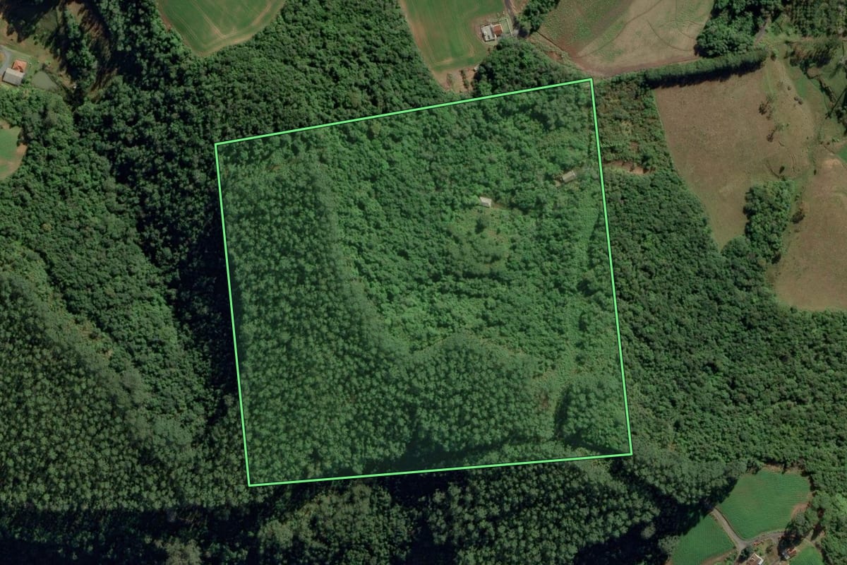 Imagem de satélite do imóvel rural em Ituporanga (SC), com o contorno declarado no CAR desenhado por cima.