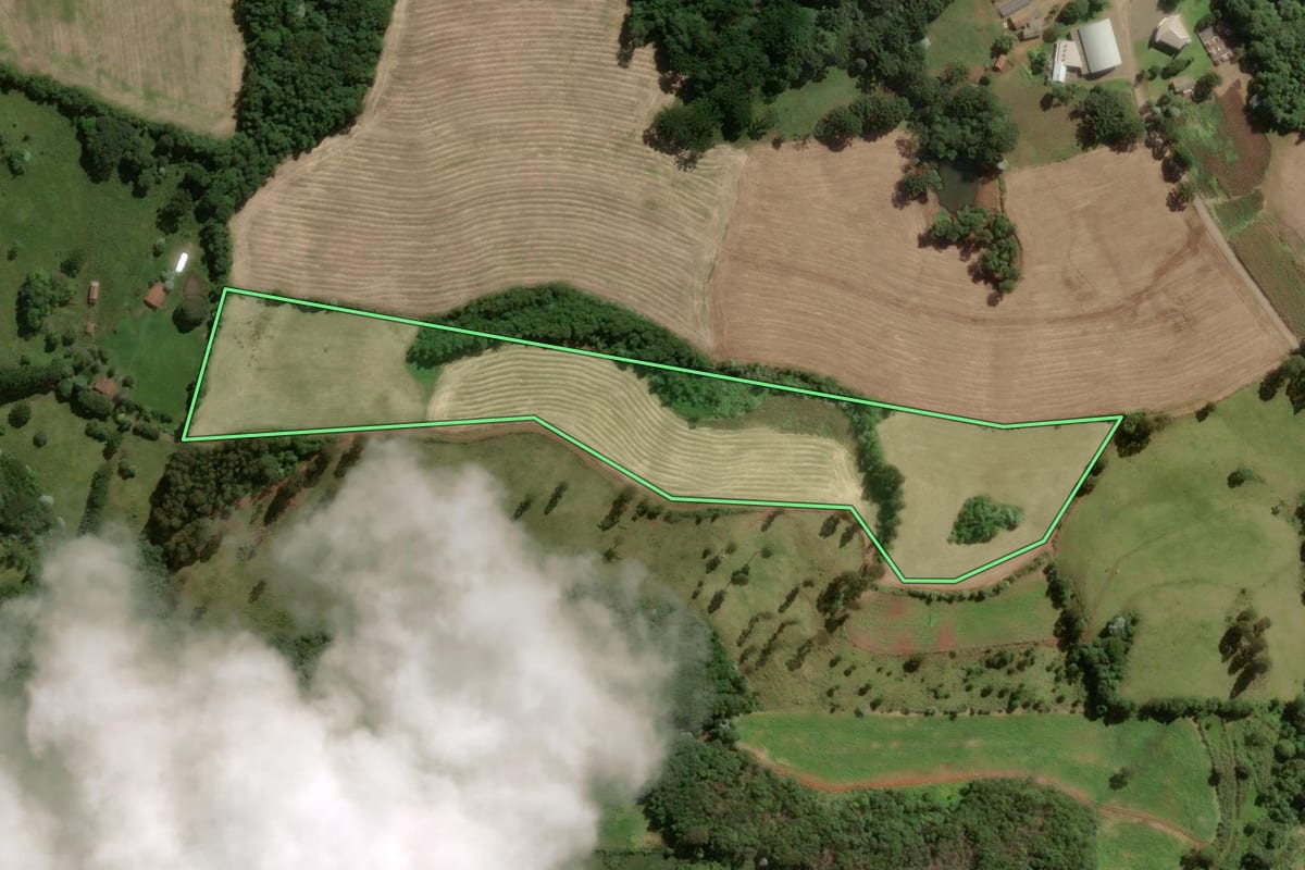 Imagem de satélite do imóvel rural em Jaborá (SC), com o contorno declarado no CAR desenhado por cima.