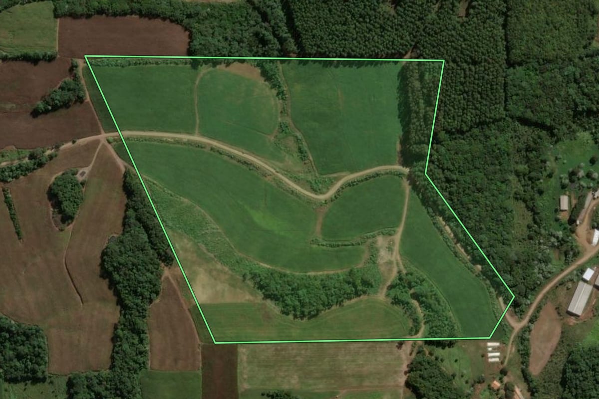 Imagem de satélite do imóvel rural em Jaborá (SC), com o contorno declarado no CAR desenhado por cima.