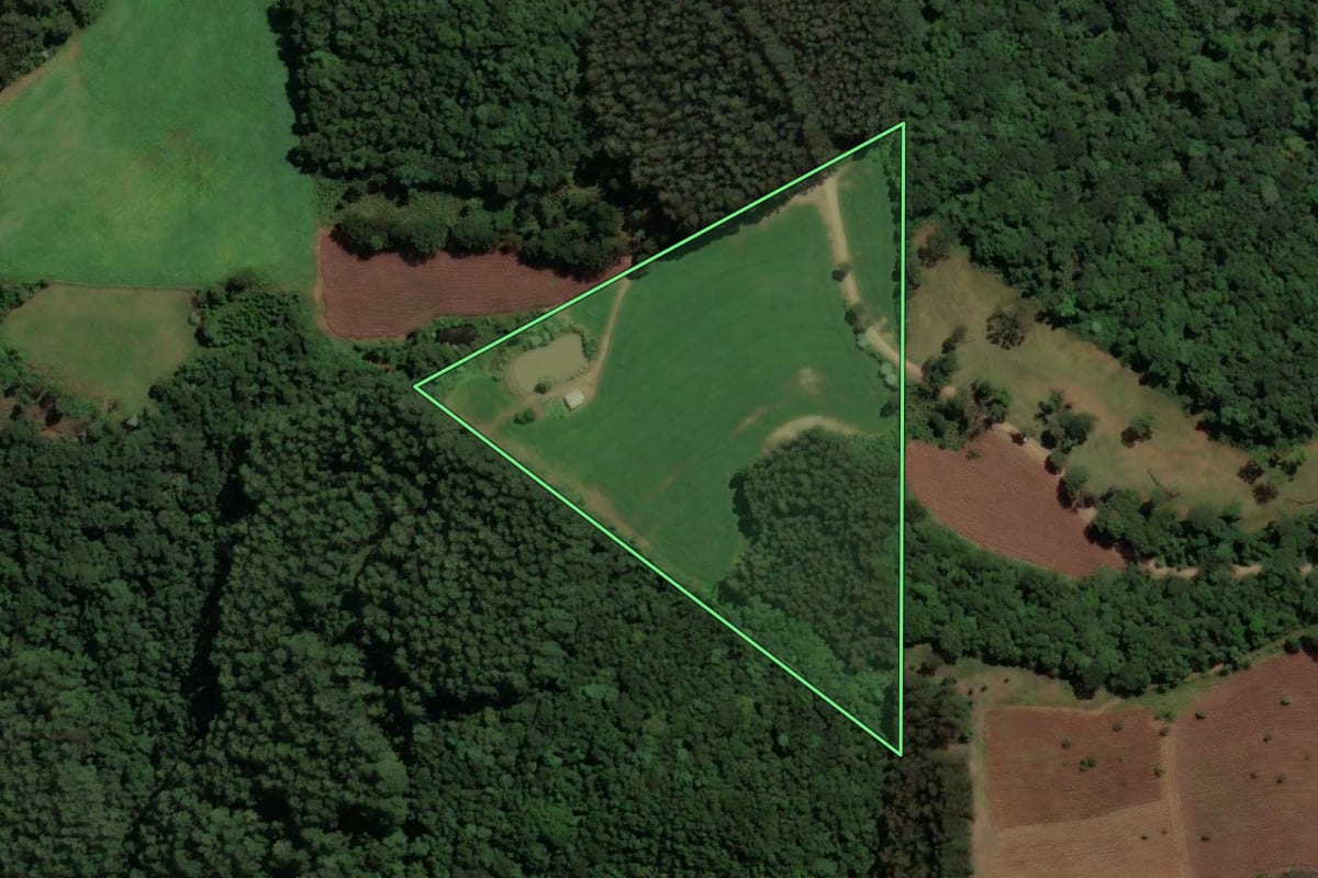 Imagem de satélite do imóvel rural em Jaborá (SC), com o contorno declarado no CAR desenhado por cima.