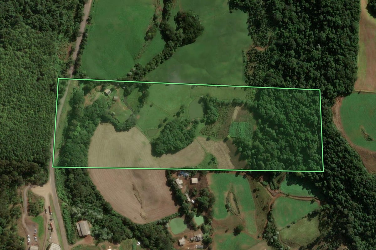Imagem de satélite do imóvel rural em Jaborá (SC), com o contorno declarado no CAR desenhado por cima.