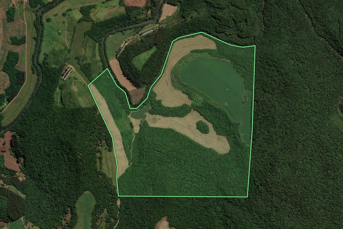 Imagem de satélite do imóvel rural em Jaborá (SC), com o contorno declarado no CAR desenhado por cima.