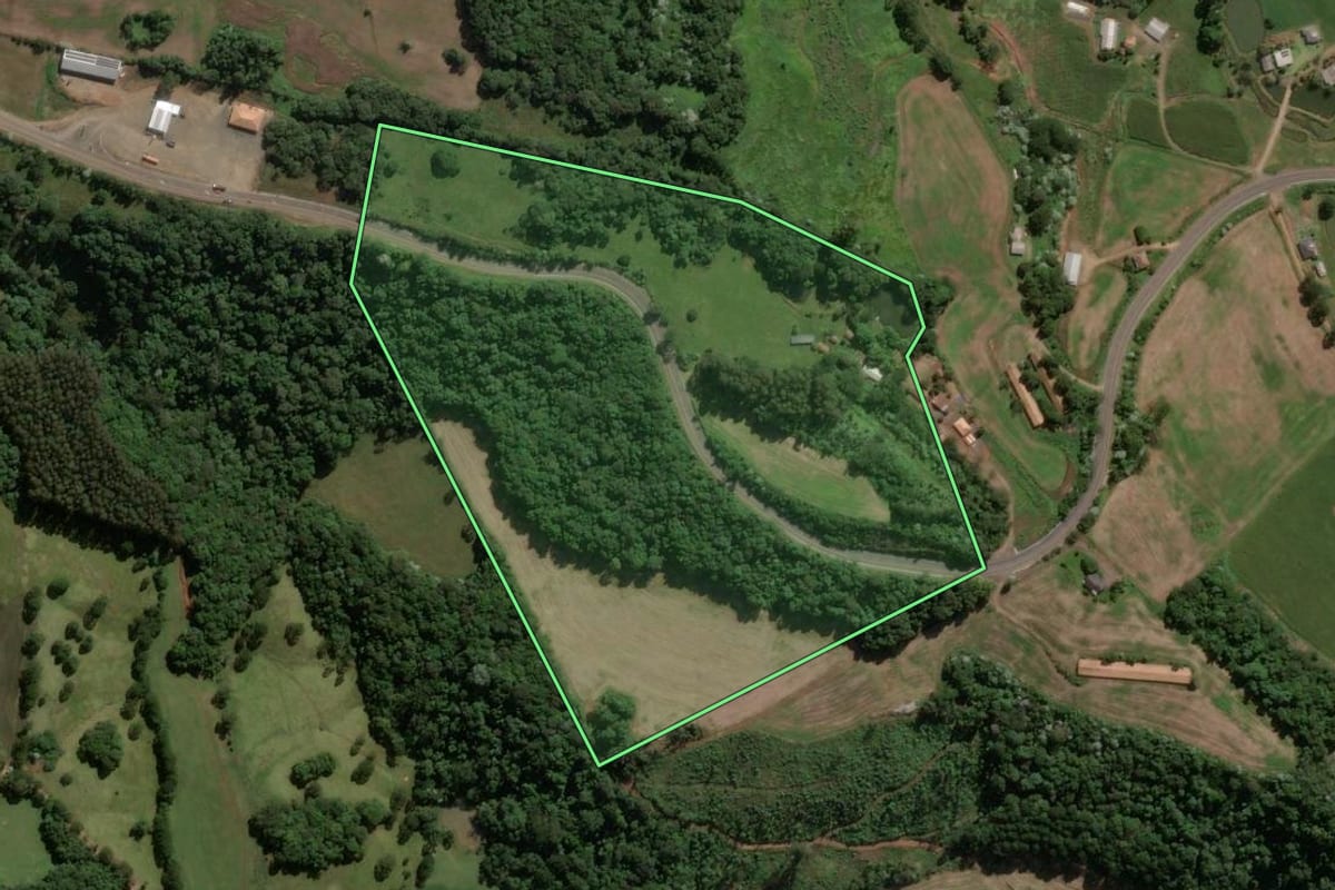 Imagem de satélite do imóvel rural em Jaborá (SC), com o contorno declarado no CAR desenhado por cima.
