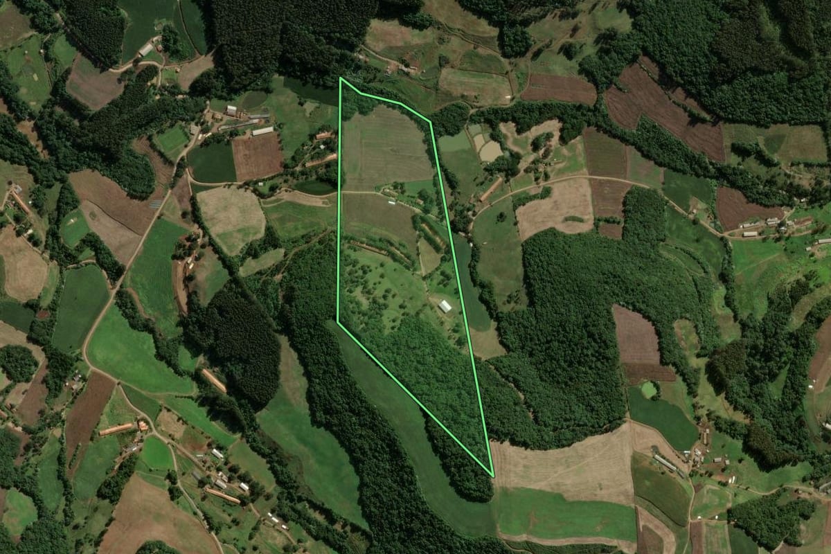Imagem de satélite do imóvel rural em Jaborá (SC), com o contorno declarado no CAR desenhado por cima.