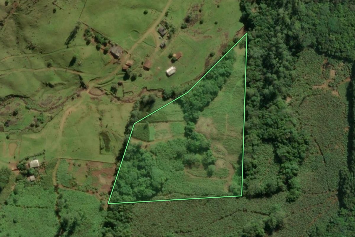 Imagem de satélite do imóvel rural em Jacinto Machado (SC), com o contorno declarado no CAR desenhado por cima.