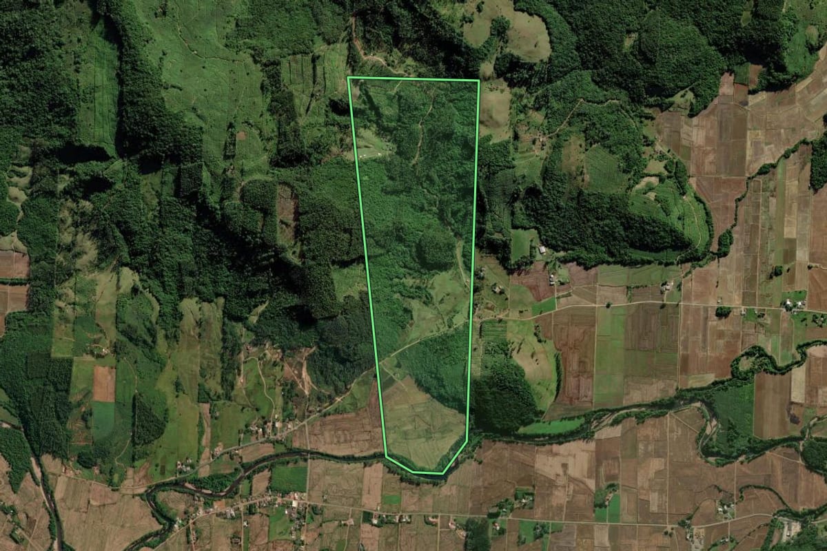 Imagem de satélite do imóvel rural em Jacinto Machado (SC), com o contorno declarado no CAR desenhado por cima.