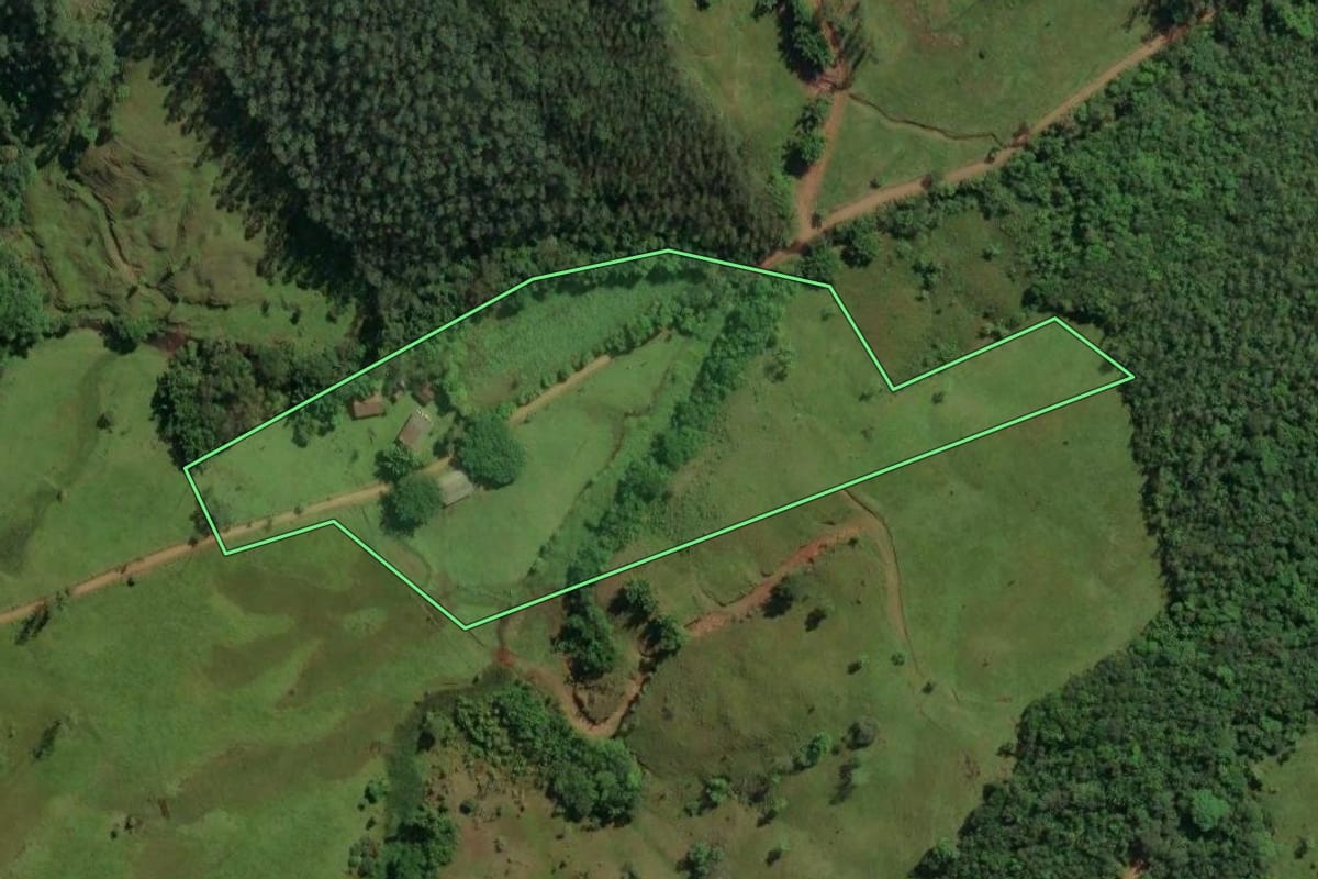 Imagem de satélite do imóvel rural em Jacinto Machado (SC), com o contorno declarado no CAR desenhado por cima.