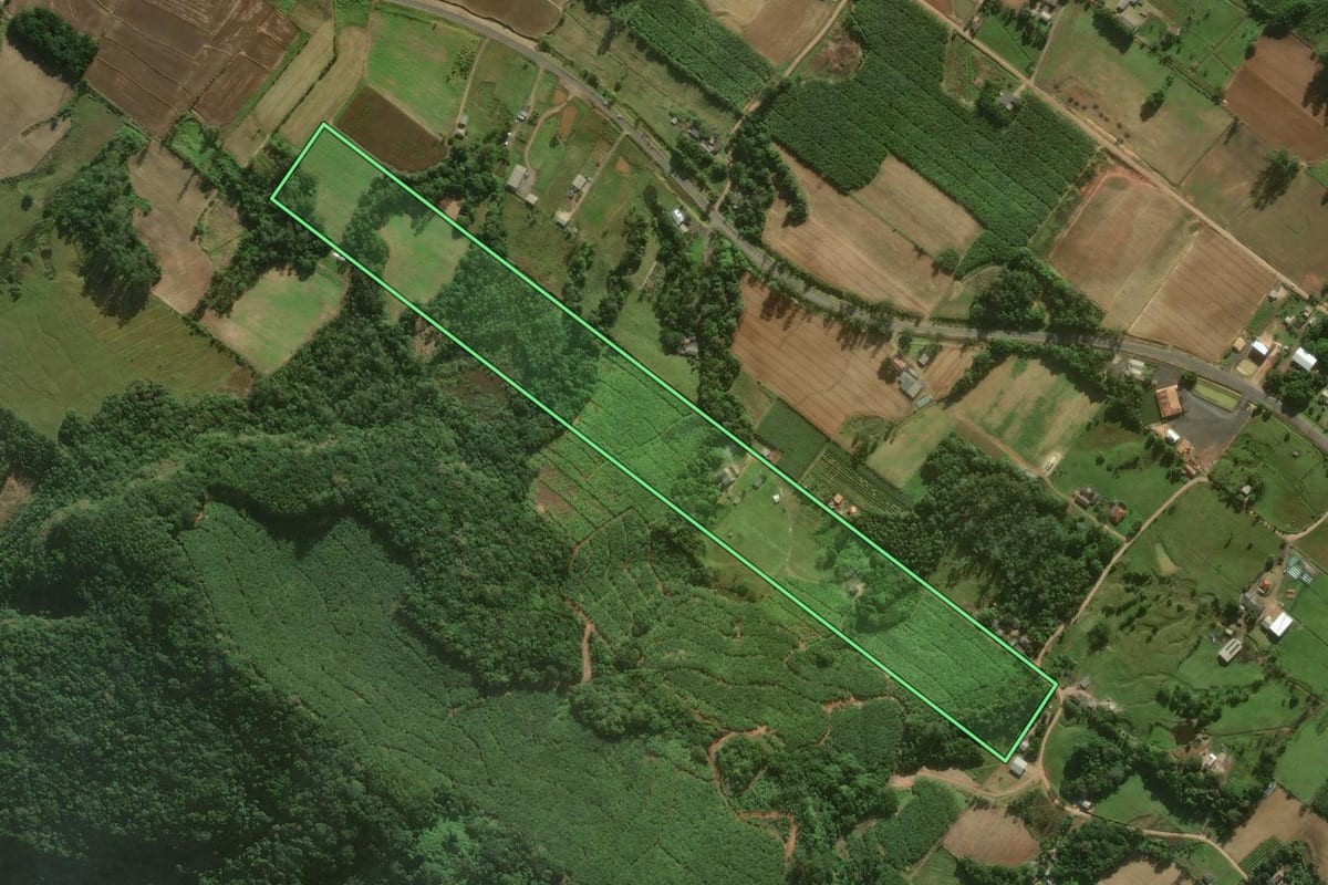 Imagem de satélite do imóvel rural em Jacinto Machado (SC), com o contorno declarado no CAR desenhado por cima.