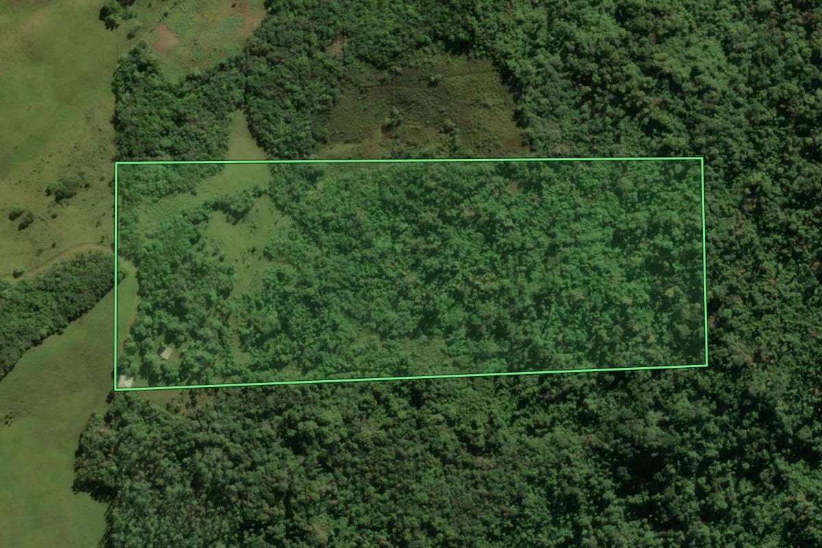 Imagem de satélite do imóvel rural em Jacinto Machado (SC), com o contorno declarado no CAR desenhado por cima.