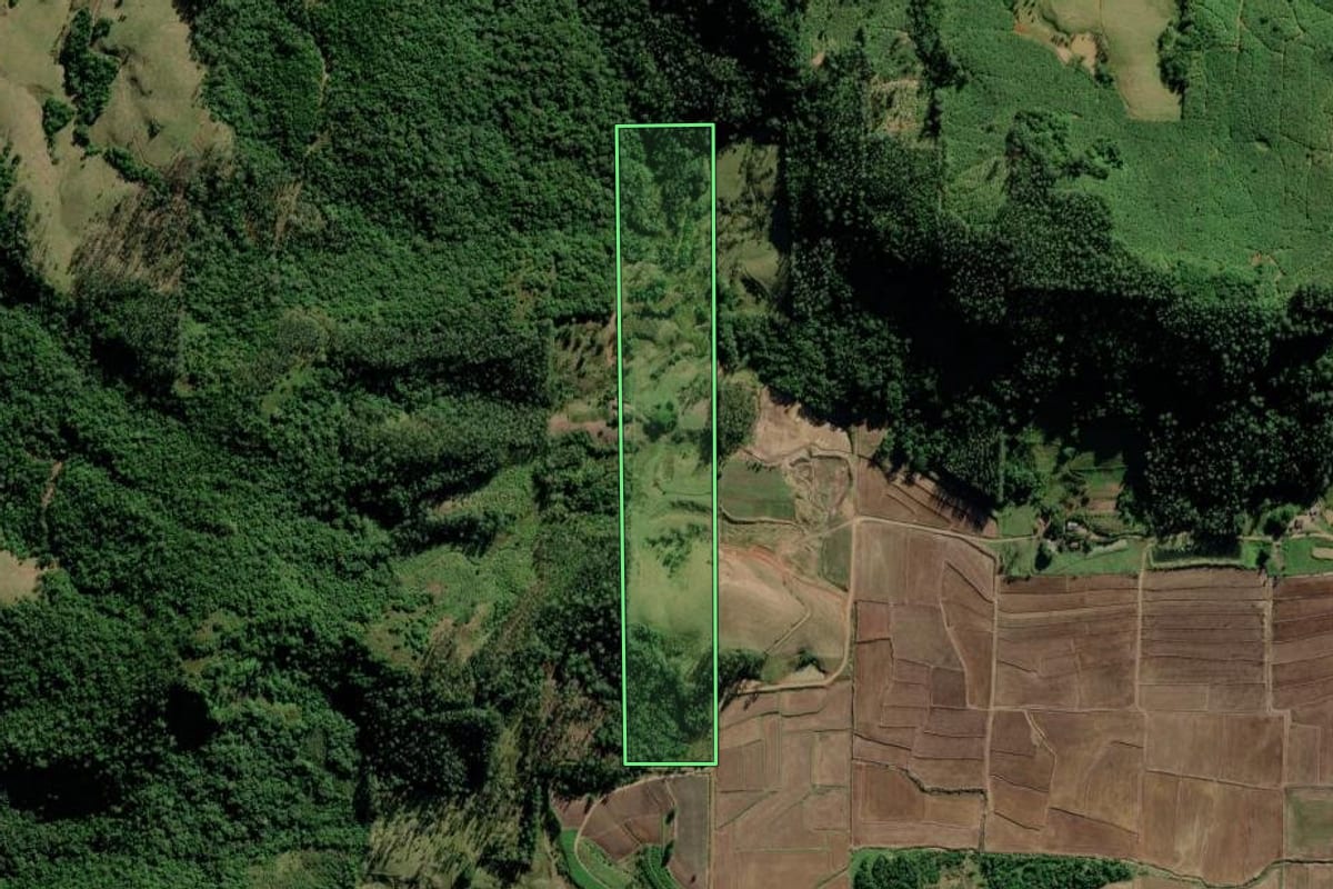 Imagem de satélite do imóvel rural em Jacinto Machado (SC), com o contorno declarado no CAR desenhado por cima.