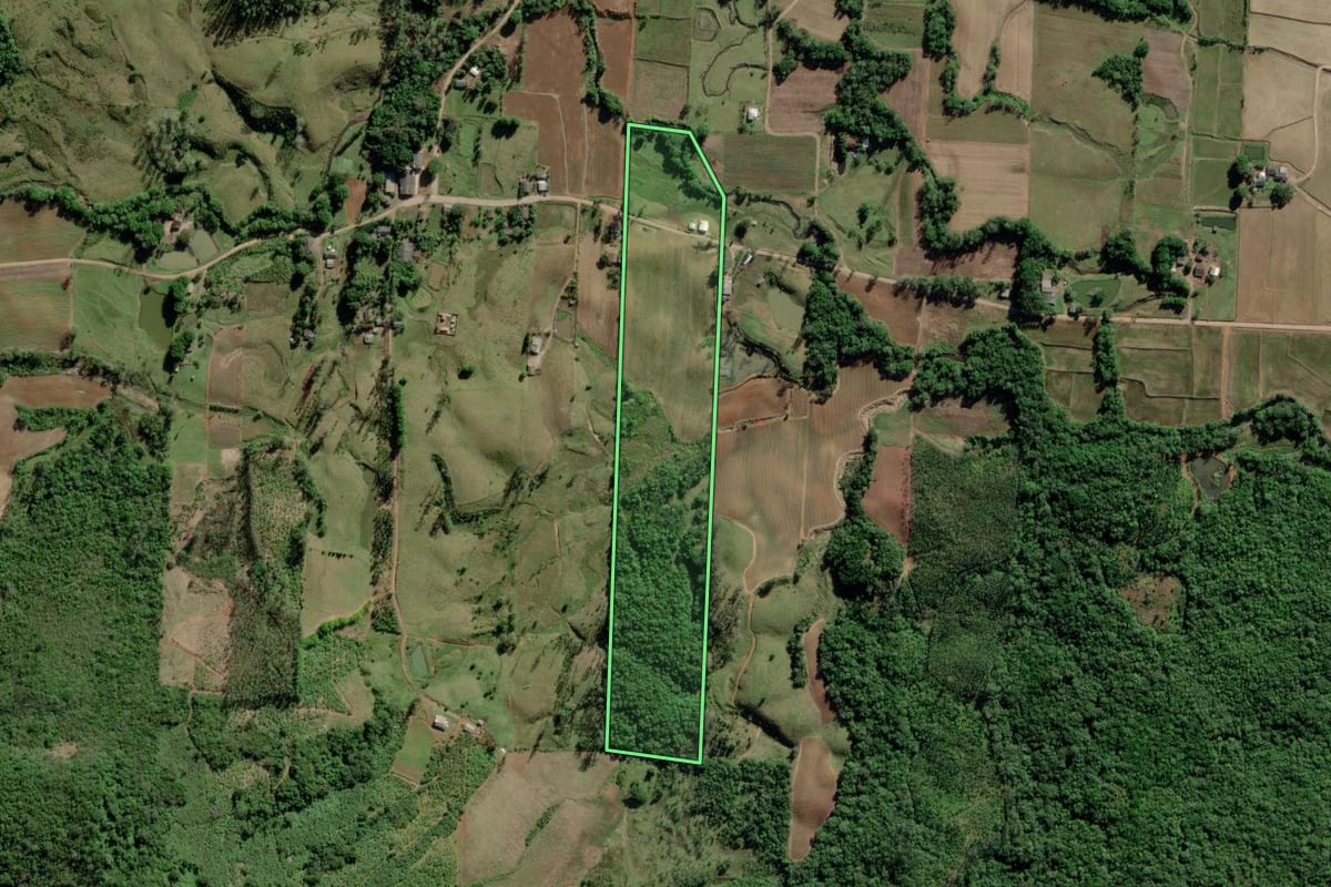 Imagem de satélite do imóvel rural em Jacinto Machado (SC), com o contorno declarado no CAR desenhado por cima.