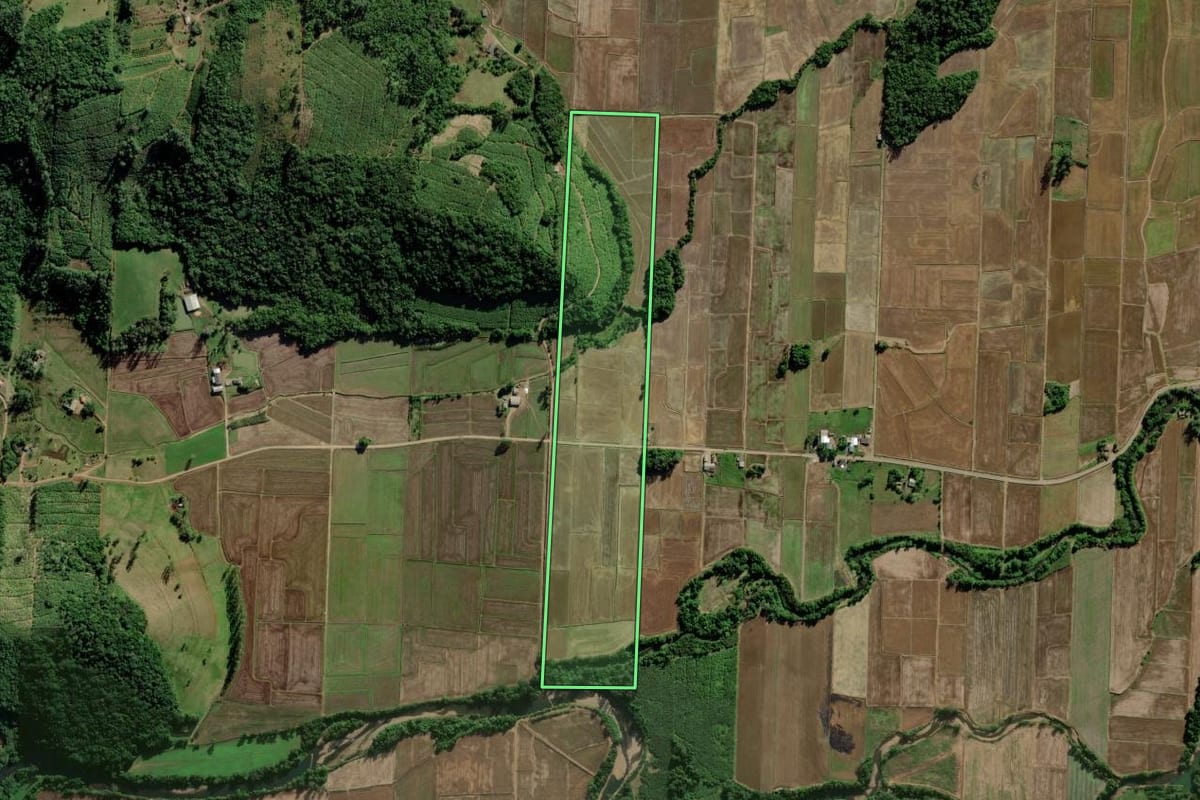 Imagem de satélite do imóvel rural em Jacinto Machado (SC), com o contorno declarado no CAR desenhado por cima.