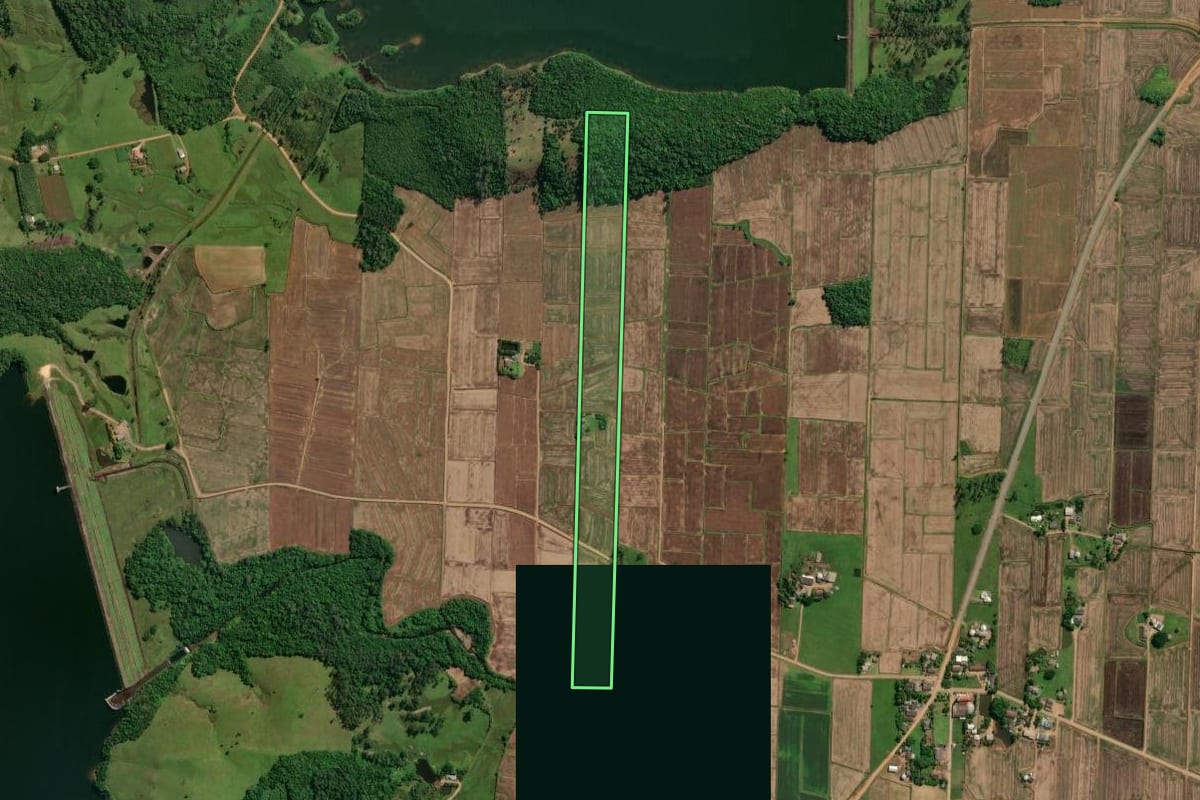 Imagem de satélite do imóvel rural em Jacinto Machado (SC), com o contorno declarado no CAR desenhado por cima.