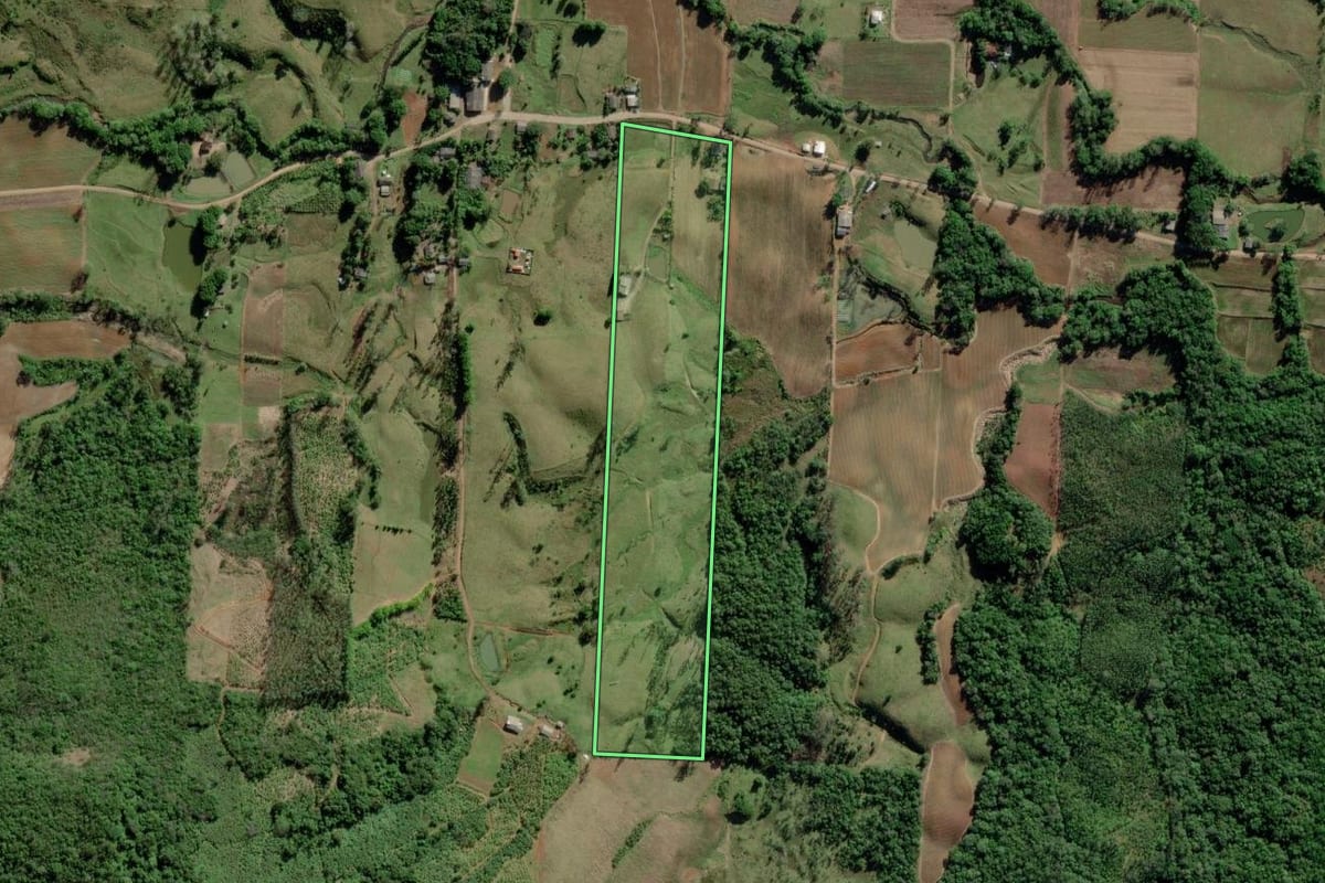 Imagem de satélite do imóvel rural em Jacinto Machado (SC), com o contorno declarado no CAR desenhado por cima.