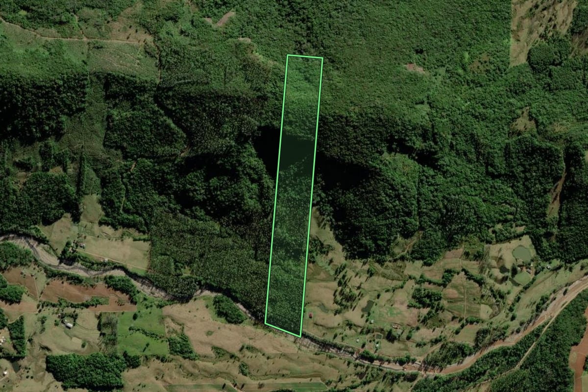 Imagem de satélite do imóvel rural em Jacinto Machado (SC), com o contorno declarado no CAR desenhado por cima.