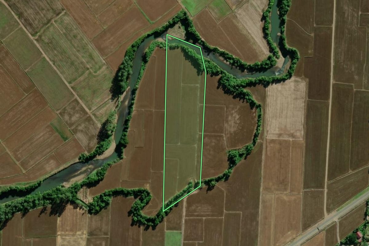 Imagem de satélite do imóvel rural em Jacinto Machado (SC), com o contorno declarado no CAR desenhado por cima.