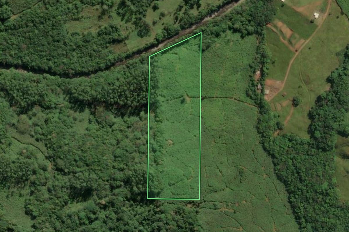 Imagem de satélite do imóvel rural em Jacinto Machado (SC), com o contorno declarado no CAR desenhado por cima.
