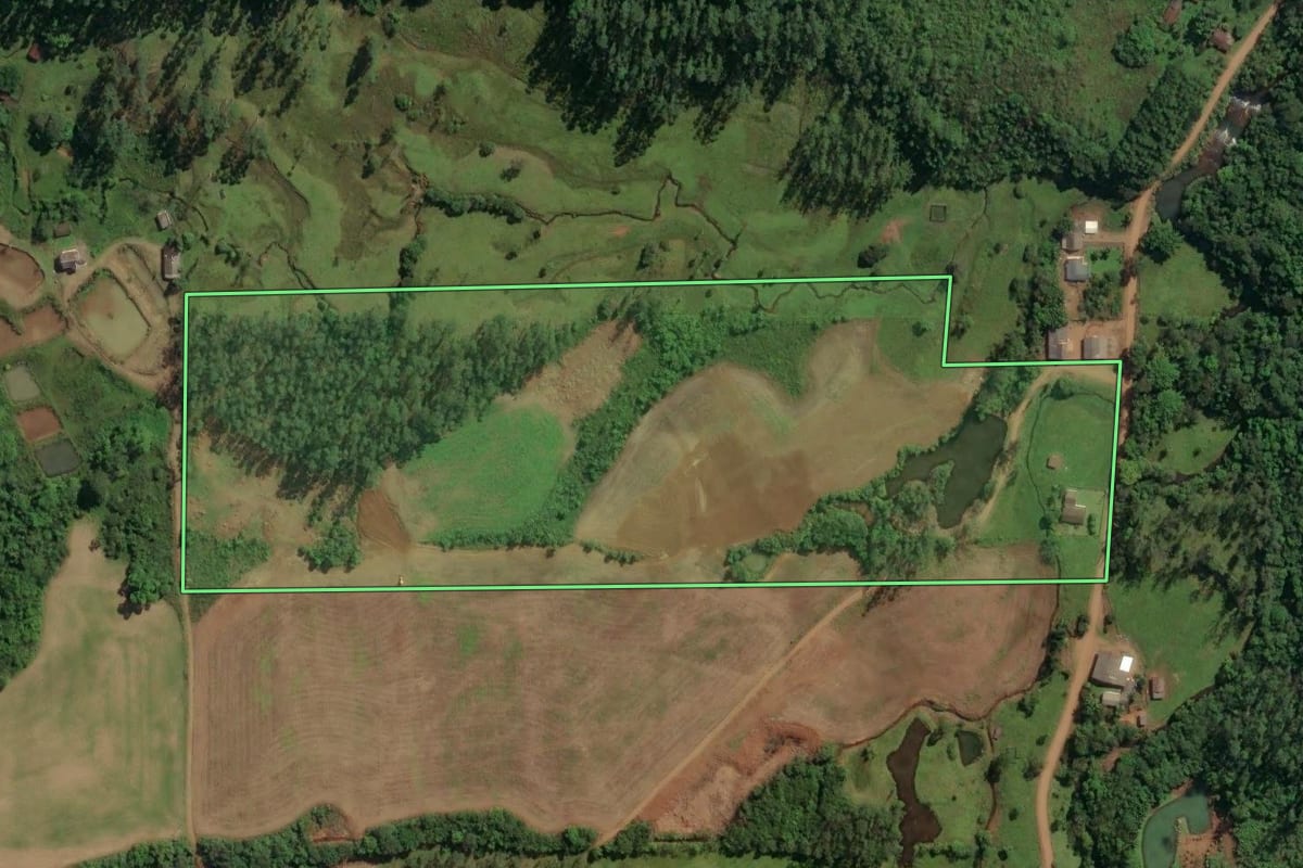 Imagem de satélite do imóvel rural em Jacinto Machado (SC), com o contorno declarado no CAR desenhado por cima.