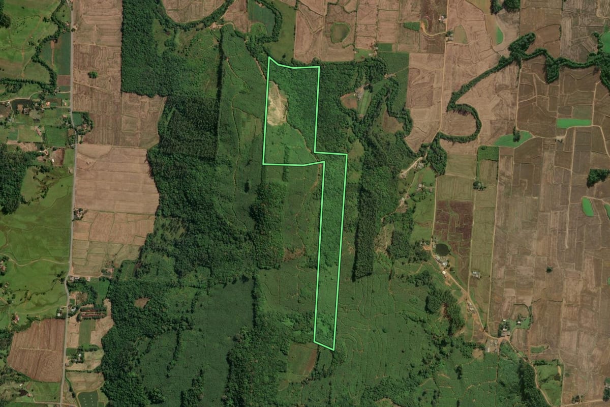 Imagem de satélite do imóvel rural em Jacinto Machado (SC), com o contorno declarado no CAR desenhado por cima.