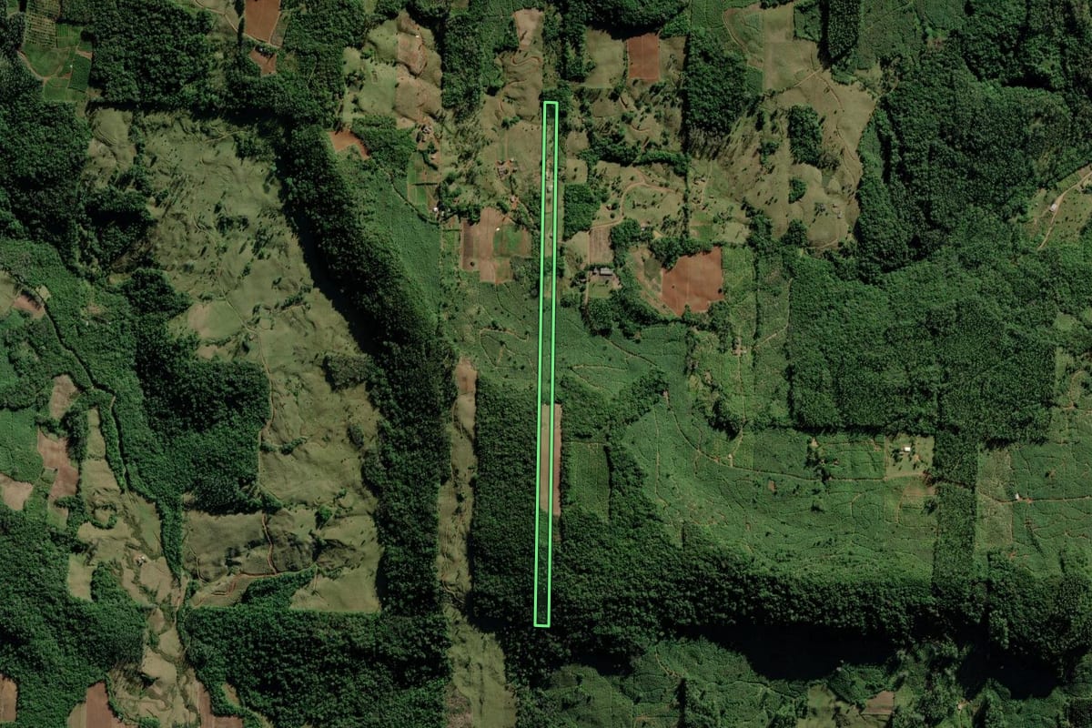 Imagem de satélite do imóvel rural em Jacinto Machado (SC), com o contorno declarado no CAR desenhado por cima.