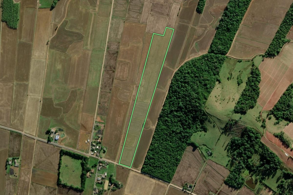 Imagem de satélite do imóvel rural em Jacinto Machado (SC), com o contorno declarado no CAR desenhado por cima.