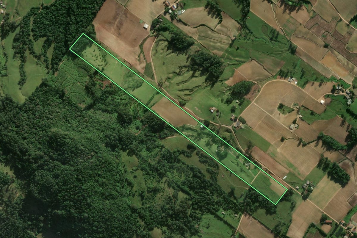 Imagem de satélite do imóvel rural em Jacinto Machado (SC), com o contorno declarado no CAR desenhado por cima.