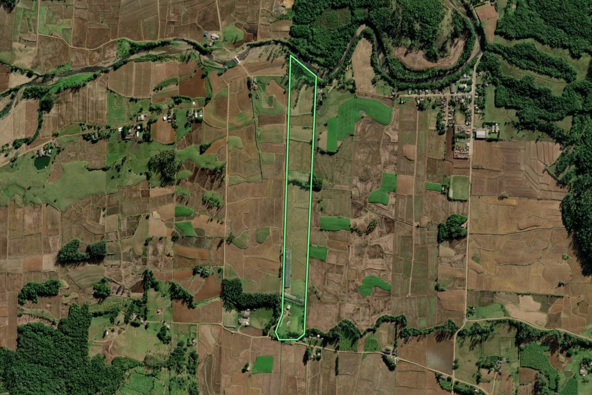 Imagem de satélite do imóvel rural em Jacinto Machado (SC), com o contorno declarado no CAR desenhado por cima.