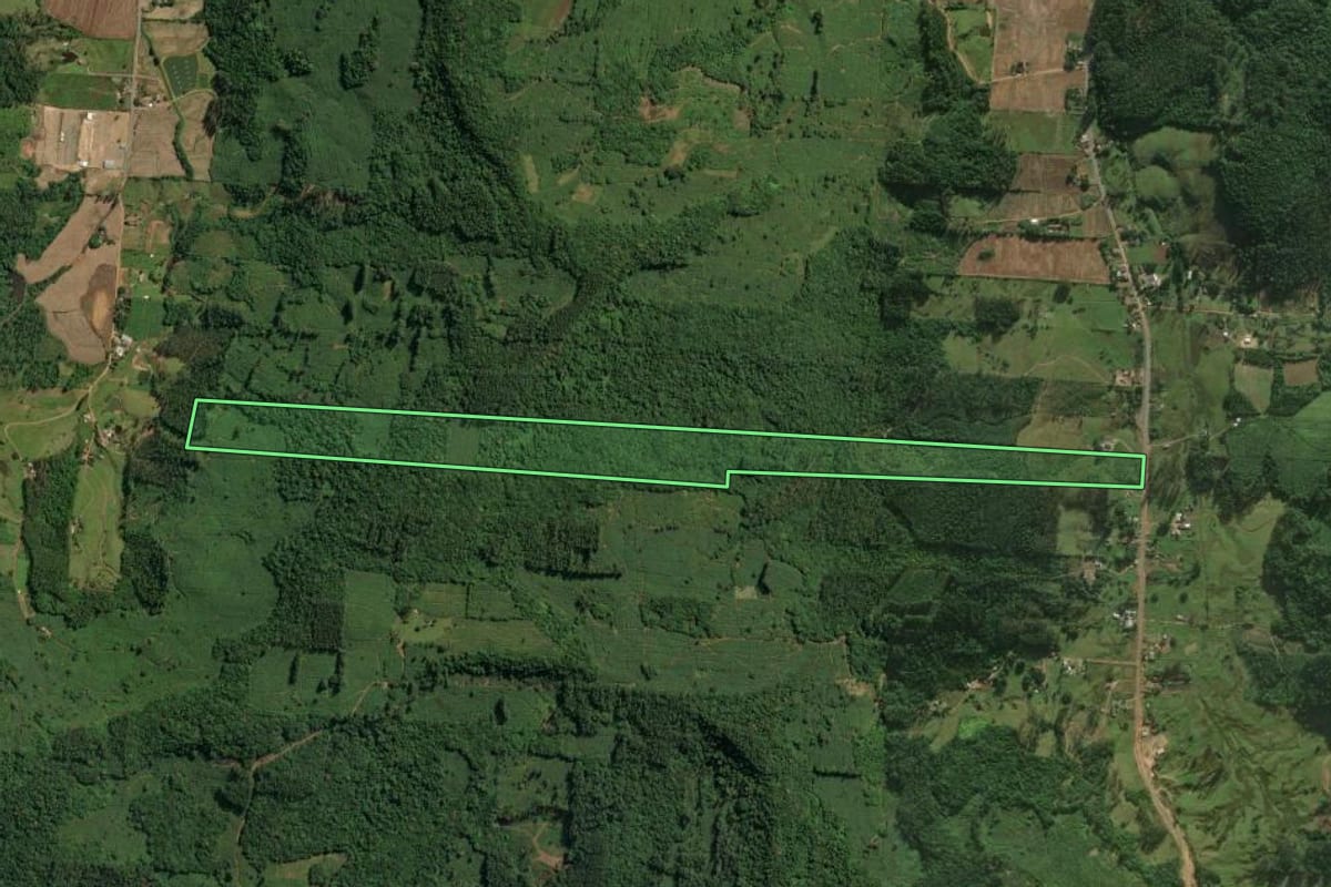 Imagem de satélite do imóvel rural em Jacinto Machado (SC), com o contorno declarado no CAR desenhado por cima.