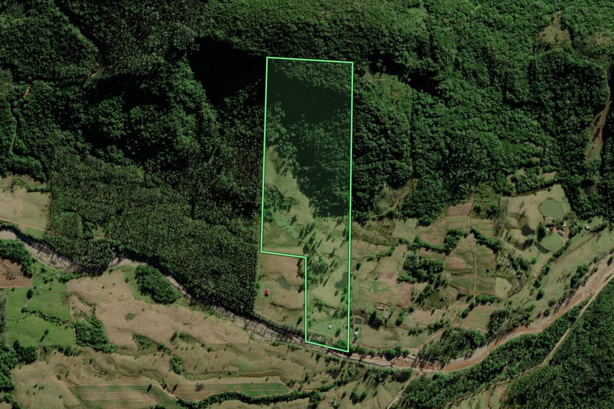 Imagem de satélite do imóvel rural em Jacinto Machado (SC), com o contorno declarado no CAR desenhado por cima.