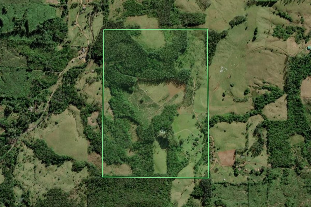 Imagem de satélite do imóvel rural em Jacinto Machado (SC), com o contorno declarado no CAR desenhado por cima.