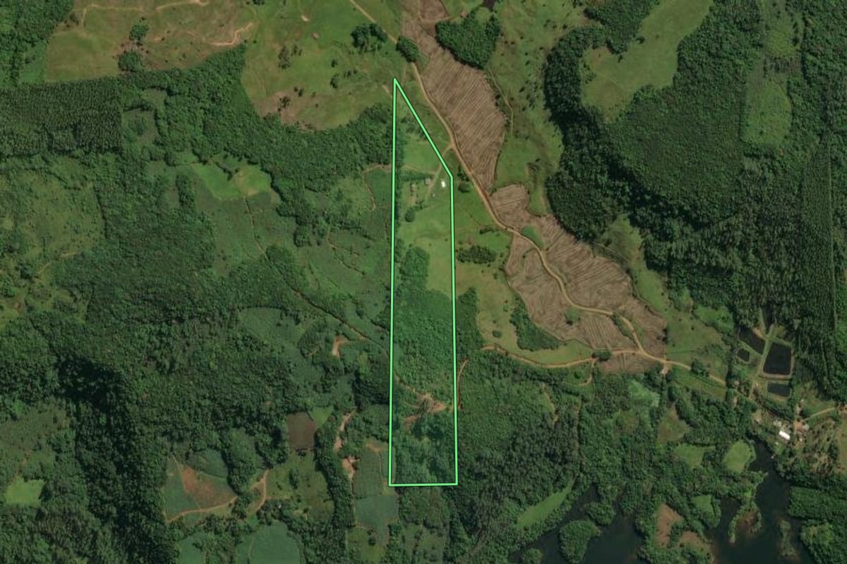 Imagem de satélite do imóvel rural em Jacinto Machado (SC), com o contorno declarado no CAR desenhado por cima.