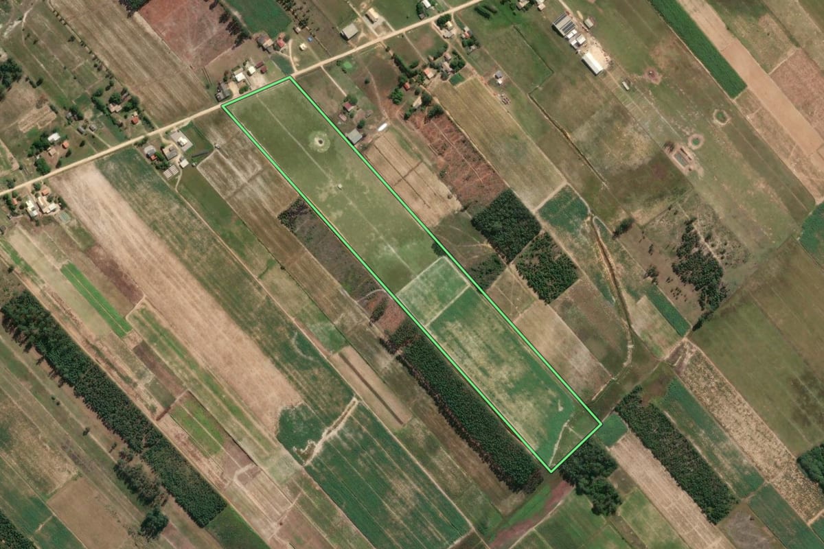 Imagem de satélite do imóvel rural em Jaguaruna (SC), com o contorno declarado no CAR desenhado por cima.