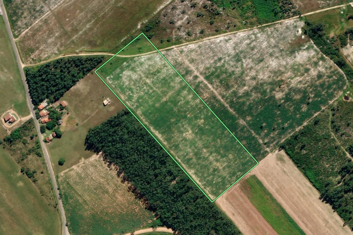 Imagem de satélite do imóvel rural em Jaguaruna (SC), com o contorno declarado no CAR desenhado por cima.