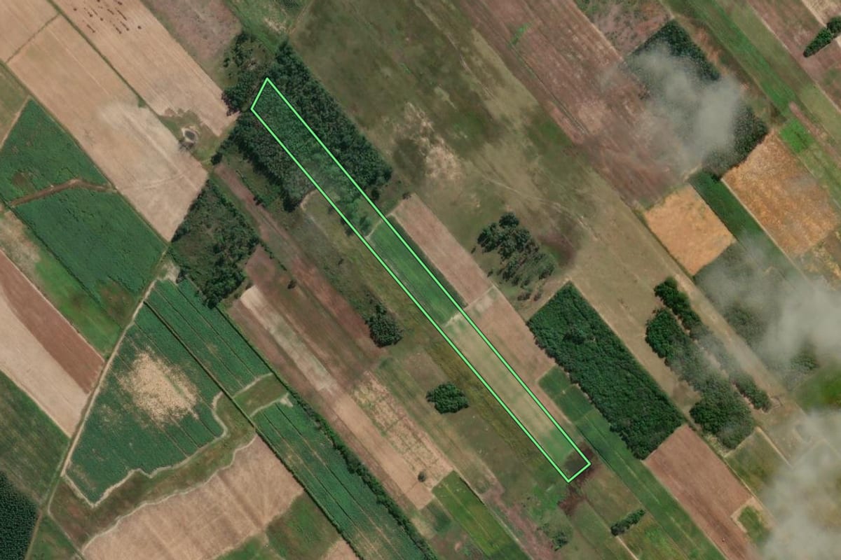 Imagem de satélite do imóvel rural em Jaguaruna (SC), com o contorno declarado no CAR desenhado por cima.
