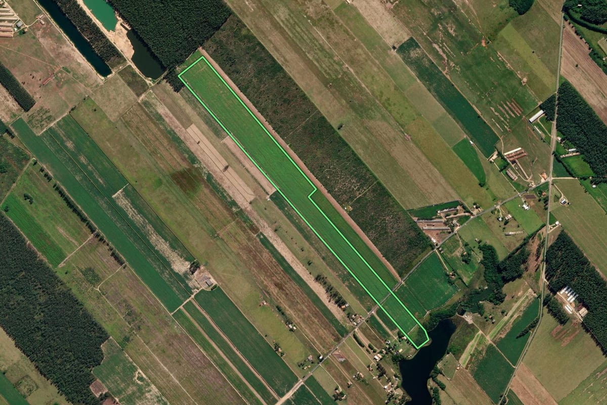 Imagem de satélite do imóvel rural em Jaguaruna (SC), com o contorno declarado no CAR desenhado por cima.