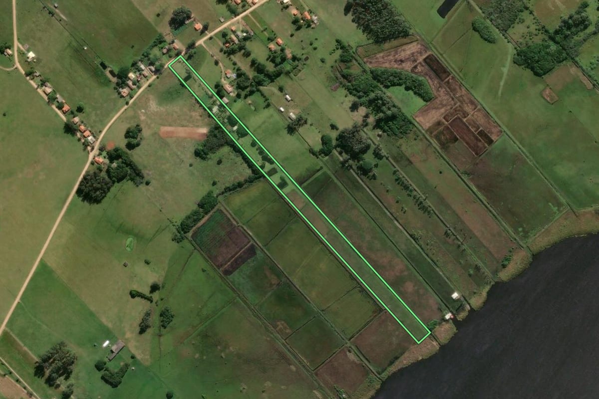 Imagem de satélite do imóvel rural em Jaguaruna (SC), com o contorno declarado no CAR desenhado por cima.