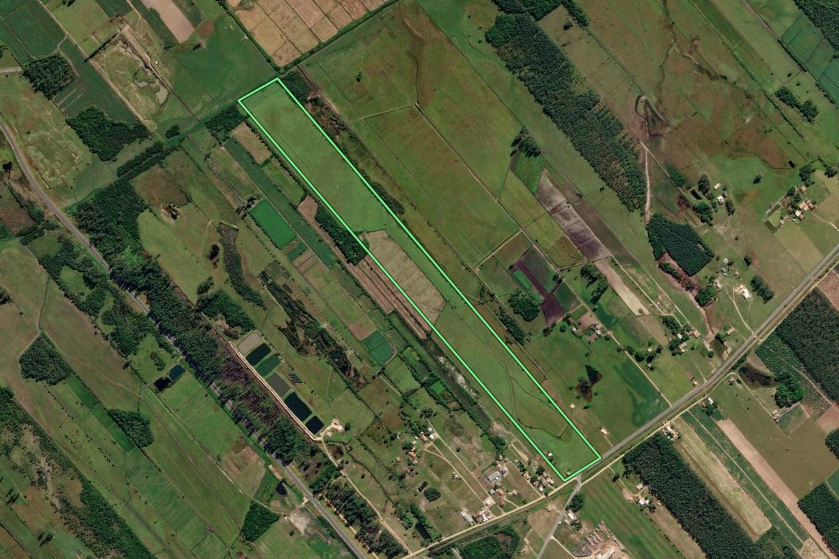 Imagem de satélite do imóvel rural em Jaguaruna (SC), com o contorno declarado no CAR desenhado por cima.