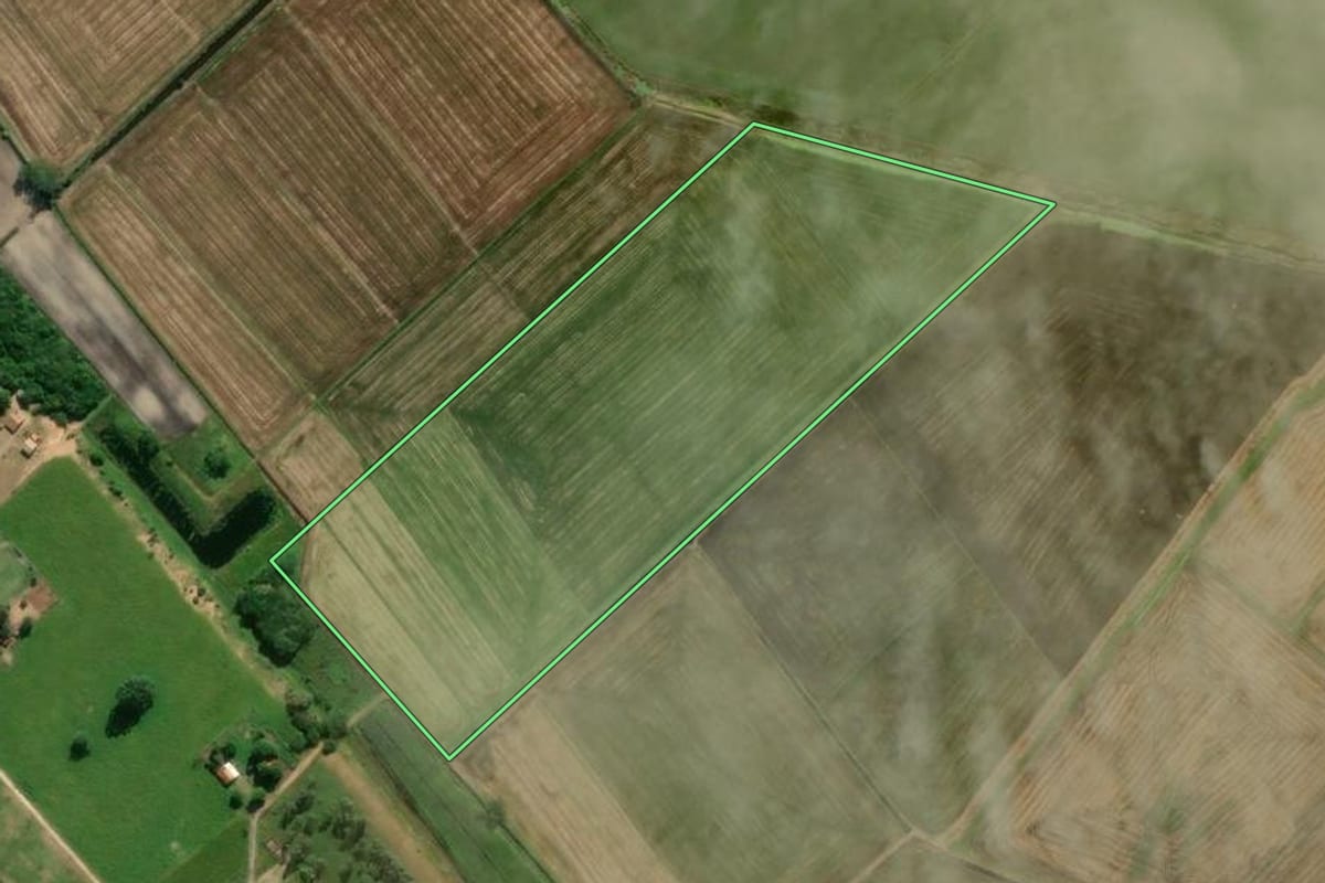 Imagem de satélite do imóvel rural em Jaguaruna (SC), com o contorno declarado no CAR desenhado por cima.