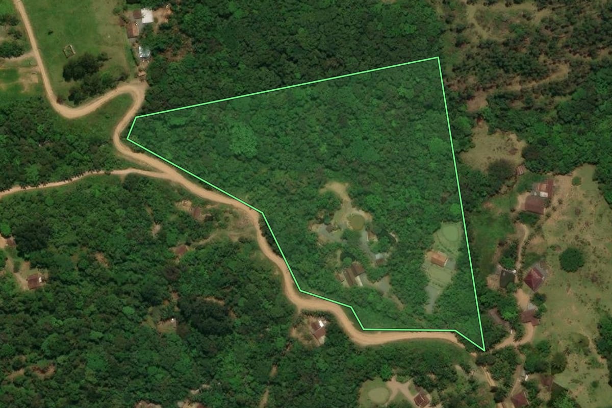 Imagem de satélite do imóvel rural em Jaraguá do Sul (SC), com o contorno declarado no CAR desenhado por cima.