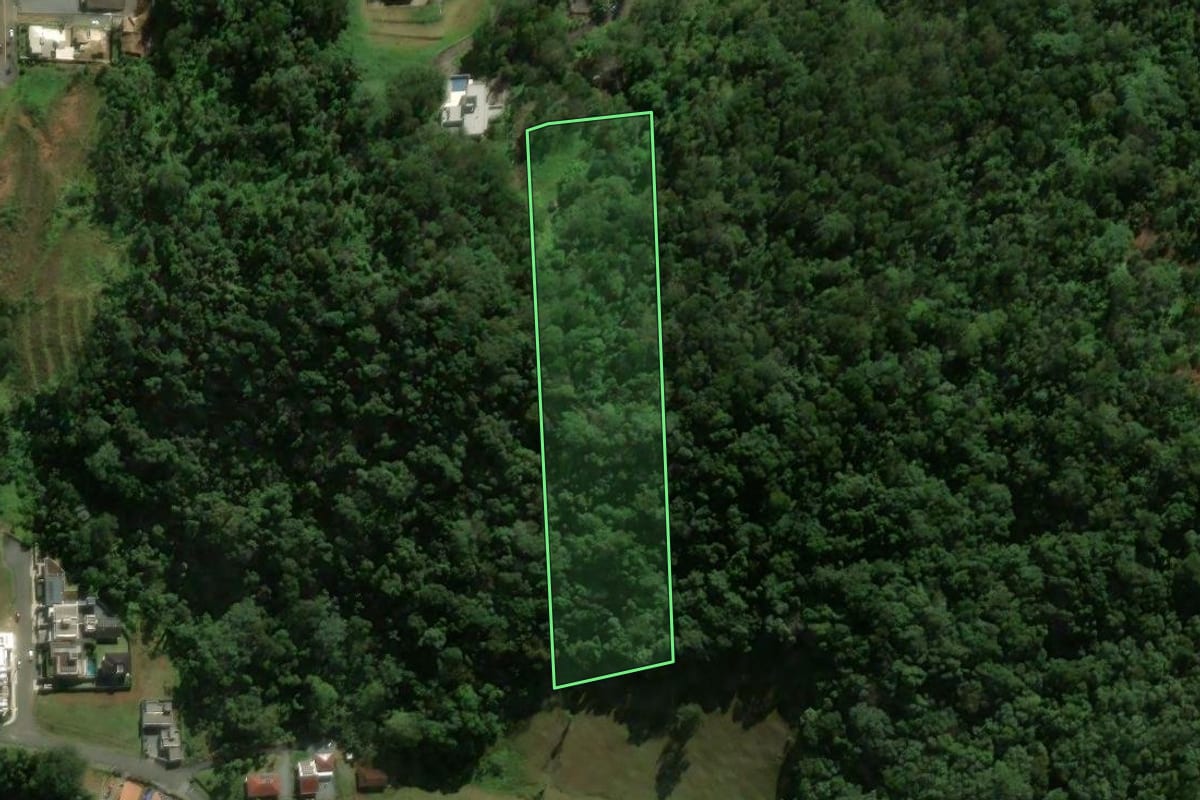 Imagem de satélite do imóvel rural em Jaraguá do Sul (SC), com o contorno declarado no CAR desenhado por cima.