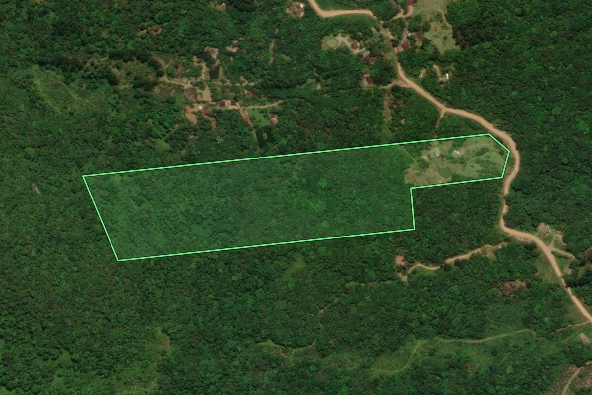 Imagem de satélite do imóvel rural em Jaraguá do Sul (SC), com o contorno declarado no CAR desenhado por cima.