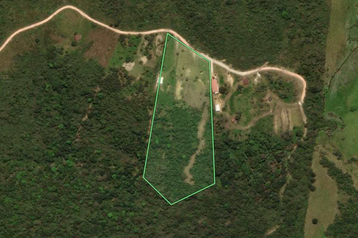 Imagem de satélite do imóvel rural em Jaraguá do Sul (SC), com o contorno declarado no CAR desenhado por cima.