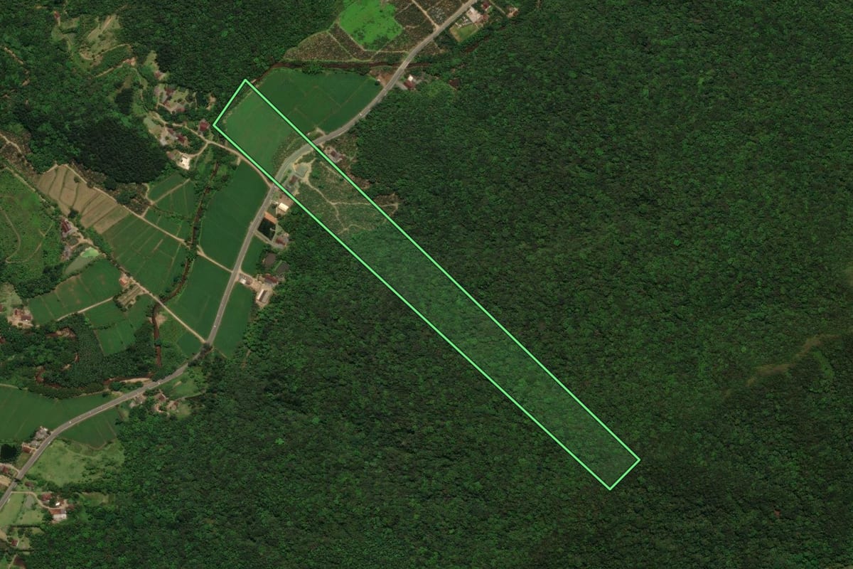 Imagem de satélite do imóvel rural em Jaraguá do Sul (SC), com o contorno declarado no CAR desenhado por cima.