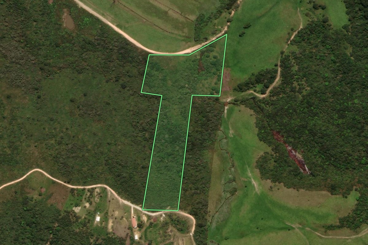 Imagem de satélite do imóvel rural em Jaraguá do Sul (SC), com o contorno declarado no CAR desenhado por cima.