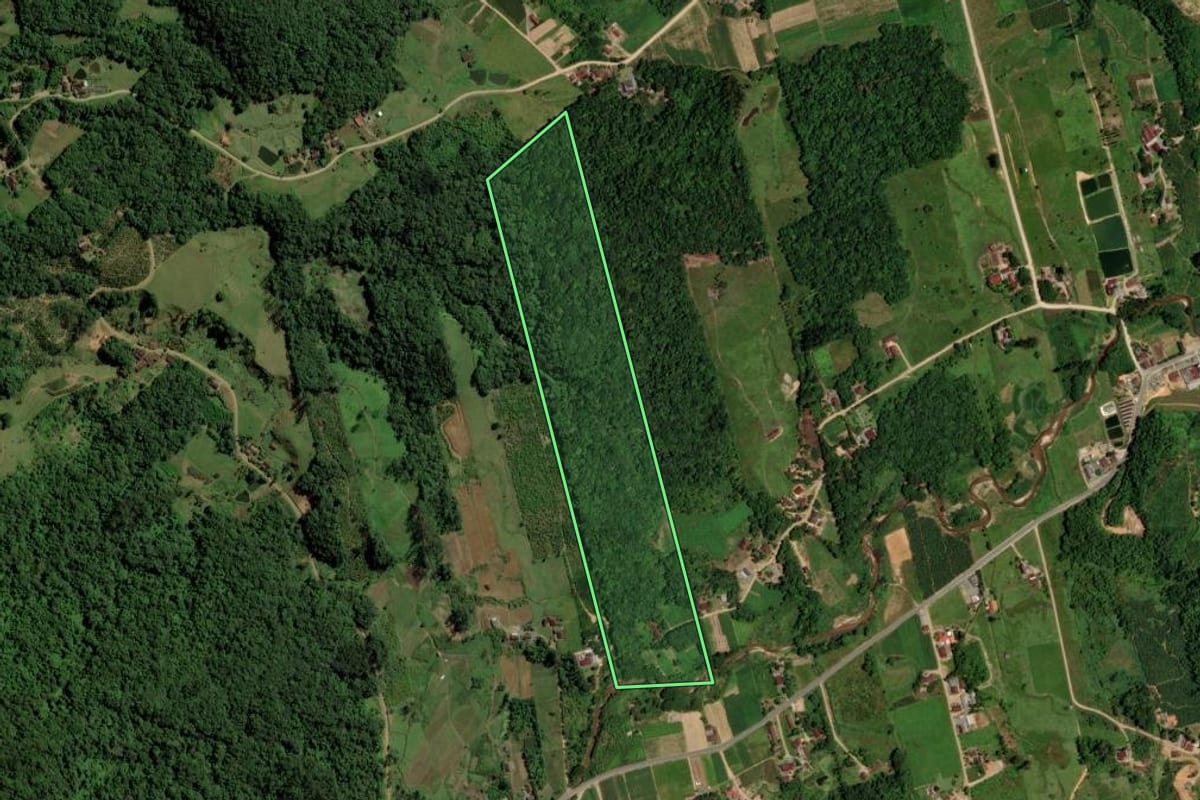 Imagem de satélite do imóvel rural em Jaraguá do Sul (SC), com o contorno declarado no CAR desenhado por cima.