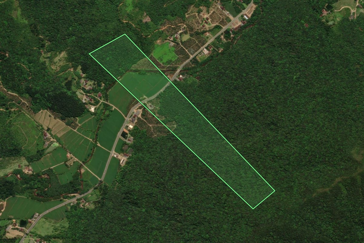 Imagem de satélite do imóvel rural em Jaraguá do Sul (SC), com o contorno declarado no CAR desenhado por cima.