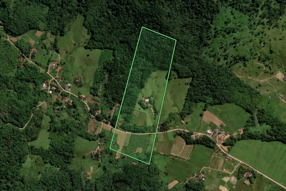 Imagem de satélite do imóvel rural em Jaraguá do Sul (SC), com o contorno declarado no CAR desenhado por cima.