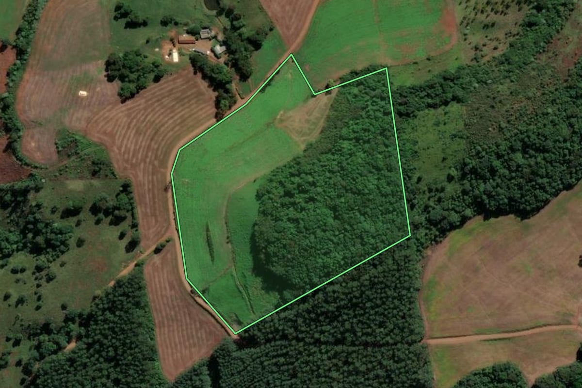 Imagem de satélite do imóvel rural em Jardinópolis (SC), com o contorno declarado no CAR desenhado por cima.